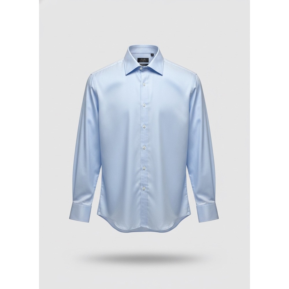 Tasso Elba Mens Regular Fit Non-Iron Dress Shirt Blue 100% Cotton 16.5 32/33 L